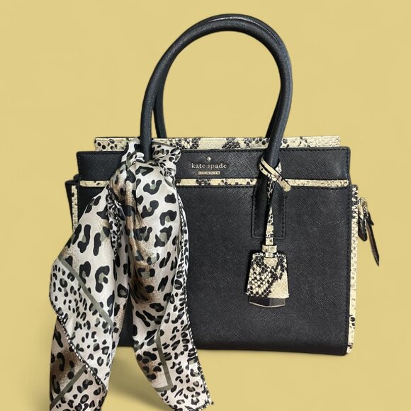 KATE SPADE - CAMERON STREET "CANDACE" SNAKESKIN EMBOSSED SATCHEL WITH SCARF - Picture 1 of 8